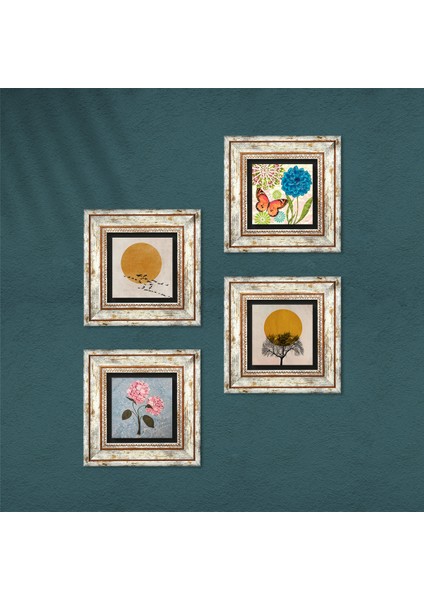 Minimalist, Kelebek, Pembe Ortanca Çiçeği Çerçeveli Taş Duvar Tablosu 4’lü Set - Dekoratif Modern Sanat, Ev ve Ofis Dekoru |TK4-1891| fırsatları