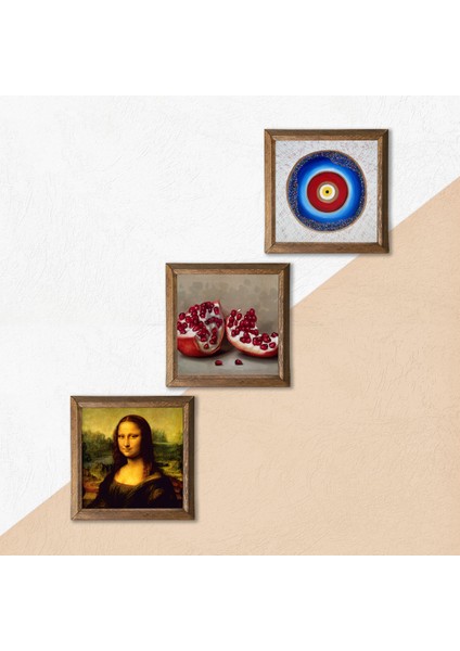 Nazar, Leonardo da Vinci Mona Lisa, Nar Taş Duvar Tablosu Ahşap Çerçeveli Duvar Dekoru 3 Parça Tablo Seti Wall Art W3-1441 indirimleri