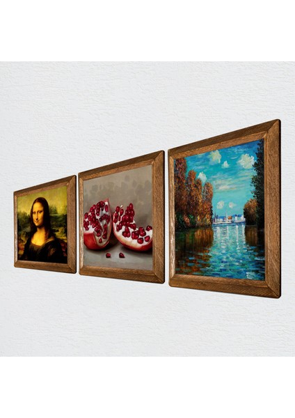Claude Monet Sonbahar, Leonardo da Vinci Mona Lisa, Nar Taş Duvar Tablosu Ahşap Çerçeveli Duvar Dekoru 3 Parça Tablo Seti Wall Art W3-1445 fiyatları