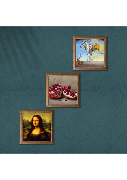 Stone Salvador Dalí, Leonardo da Vinci Mona Lisa, Nar Ahşap Çerçeveli Taş Duvar Tablosu 3’lü Set – 25x25 cm Dekoratif Modern Sanat – Ev ve Ofis Dekoru |W3-1458| modelleri