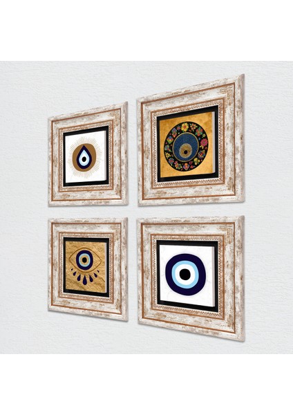 Nazar Taş Duvar Tablosu Çerçeveli Duvar Dekoru 4 Parça Tablo Seti Wall Art T4-1852 fiyatları