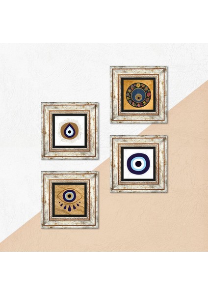 Nazar Taş Duvar Tablosu Çerçeveli Duvar Dekoru 4 Parça Tablo Seti Wall Art T4-1852 indirimleri