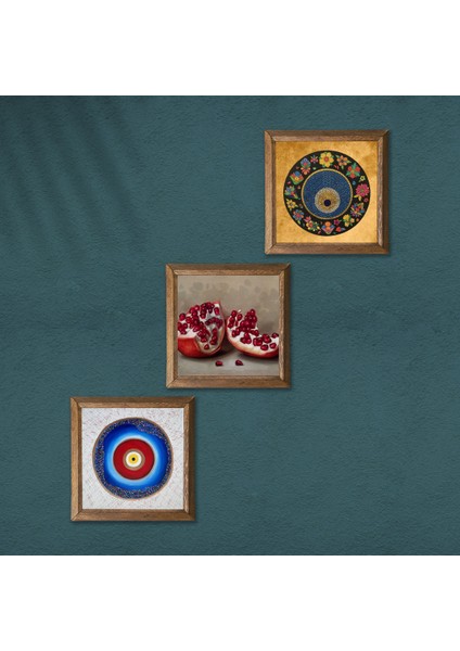 Nazar, Nar Taş Duvar Tablosu Ahşap Çerçeveli Duvar Dekoru 3 Parça Tablo Seti Wall Art W3-1621 modelleri