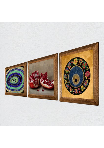 Stone Nazar, Nar Ahşap Çerçeveli Taş Duvar Tablosu 3’lü Set – 25x25 cm Dekoratif Modern Sanat – Ev ve Ofis Dekoru |W3-1611| fiyatları