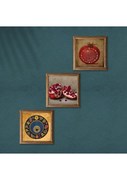 Nazar Boncuğu, Bereket Duası, Nar Taş Duvar Tablosu Ahşap Çerçeveli Duvar Dekoru 3 Parça Tablo Seti Wall Art W3-1625 modelleri