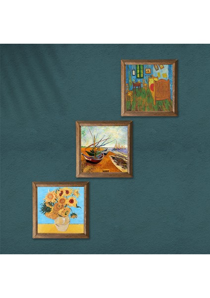 Van Gogh Taş Duvar Tablosu Ahşap Çerçeveli Duvar Dekoru 3 Parça Tablo Seti Wall Art W3-553 modelleri