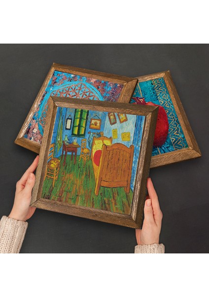 Van Gogh Taş Duvar Tablosu Ahşap Çerçeveli Duvar Dekoru 3 Parça Tablo Seti Wall Art W3-553 fırsatları