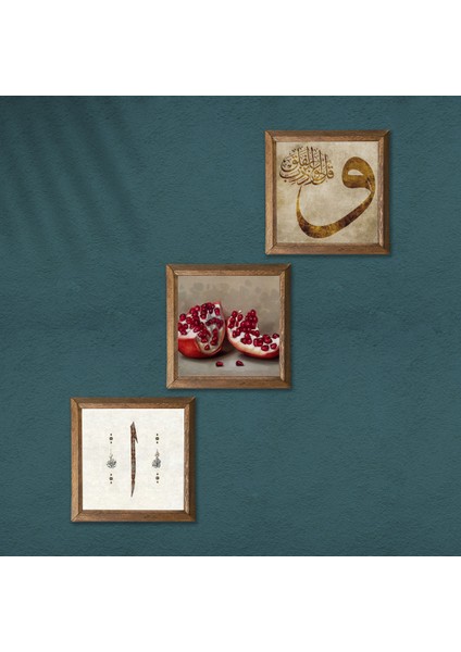 Stone Vav, Elif, Nar Ahşap Çerçeveli Taş Duvar Tablosu 3’lü Set – 25x25 cm Dekoratif Modern Sanat – Ev ve Ofis Dekoru |W3-1639| modelleri