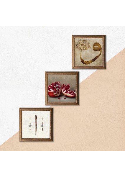Stone Vav, Elif, Nar Ahşap Çerçeveli Taş Duvar Tablosu 3’lü Set – 25x25 cm Dekoratif Modern Sanat – Ev ve Ofis Dekoru |W3-1639| indirimleri