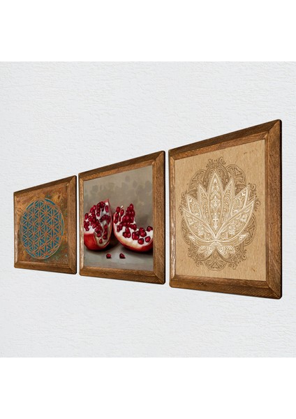 Yaşam Çiçeği, Lotus Çiçeği, Nar Ahşap Çerçeveli Taş Duvar Tablosu 3’lü Set – 25x25 cm Dekoratif Modern Sanat – Ev ve Ofis Dekoru |W3-1649| fiyatları