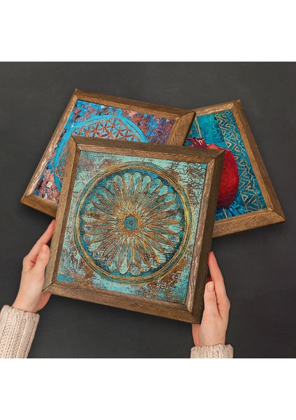 Lotus Çiçeği, Yaşam Çiçeği Ahşap Çerçeveli Taş Duvar Tablosu 3’lü Set – 25x25 cm Dekoratif Modern Sanat – Ev ve Ofis Dekoru |W3-41| fırsatları