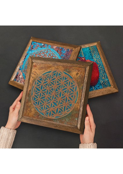 Yaşam Çiçeği, Lotus Çiçeği Ahşap Çerçeveli Taş Duvar Tablosu 3’lü Set – 25x25 cm Dekoratif Modern Sanat – Ev ve Ofis Dekoru |W3-526| fırsatları