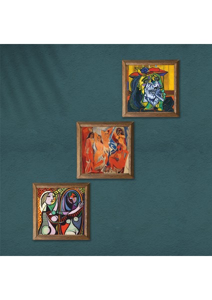 Picasso Taş Duvar Tablosu Ahşap Çerçeveli Duvar Dekoru 3 Parça Tablo Seti Wall Art W3-605