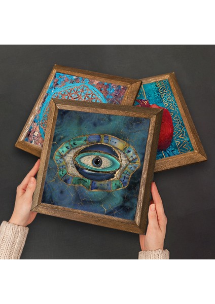 Stone Nazar, Yaşam Çiçeği, Şahmeran Ahşap Çerçeveli Taş Duvar Tablosu 3’lü Set – 25x25 cm Dekoratif Modern Sanat – Ev ve Ofis Dekoru |W3-82| fırsatları