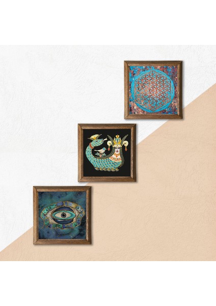 Stone Nazar, Yaşam Çiçeği, Şahmeran Ahşap Çerçeveli Taş Duvar Tablosu 3’lü Set – 25x25 cm Dekoratif Modern Sanat – Ev ve Ofis Dekoru |W3-82| indirimleri
