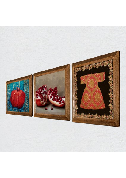 Hırka-i Şerif, Nar Taş Duvar Tablosu Ahşap Çerçeveli Duvar Dekoru 3 Parça Tablo Seti Wall Art W3-831