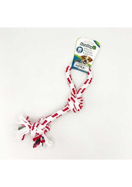 Üç Düğümlü Halka Şeklinde Diş Kaşıma Ipi Köpek Oyuncağı Beyaz/kırmızı 30 cm
