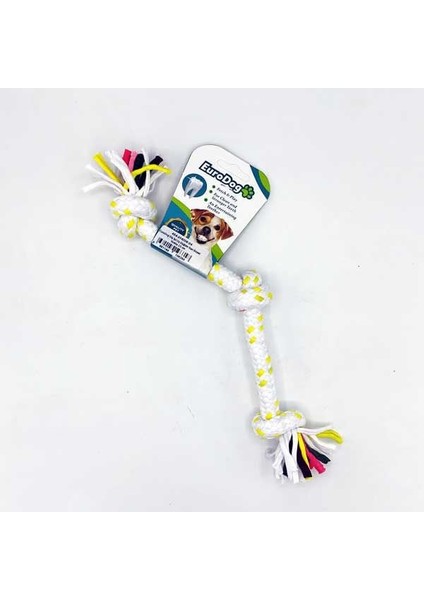 Üç Düğümlü Diş Kaşıma Ipi Köpek Oyuncağı Beyaz/sarı 15 cm