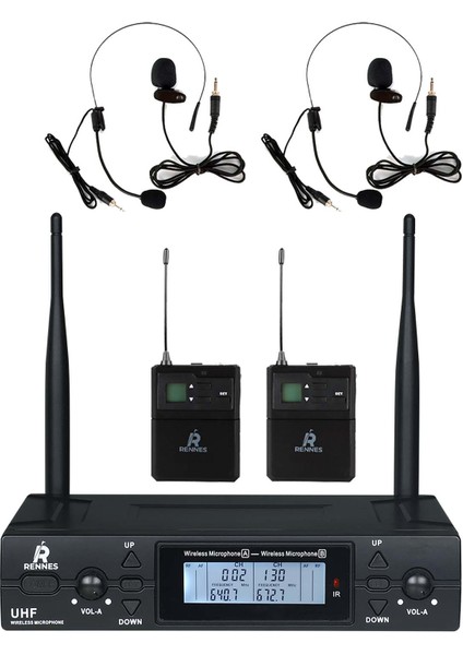 RM-900HH Uhf 2X100 Kanal Çiftli Kablosuz Yaka ve Headset Mikrofonu Çift Anten LCD Ekran