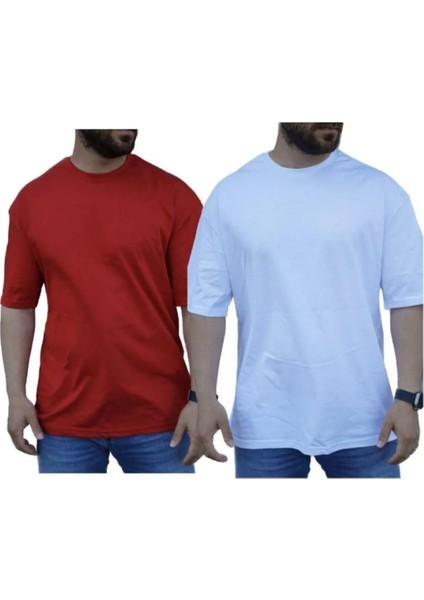 Erkek 2li Rahat Kalıp Kısa Kol Basic Bisiklet Yaka Oversize T-Shirt