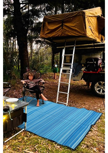 Katlanabilir Mavi Plaj Kamp Piknik Bahçe Balkon Teras Hasır Halı Mat Savan Kilim Karavan Halısı 180x270