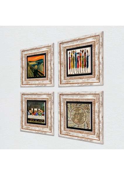 Da Vinci Son Akşam Yemeği, Çığlık, Yerli Kadınlar, Mozaik Çerçeveli Taş Duvar Tablosu 4’lü Set - Dekoratif Modern Sanat, Ev ve Ofis Dekoru |TK4-1731| fiyatları