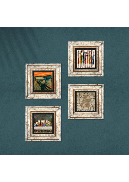 Da Vinci Son Akşam Yemeği, Çığlık, Yerli Kadınlar, Mozaik Çerçeveli Taş Duvar Tablosu 4’lü Set - Dekoratif Modern Sanat, Ev ve Ofis Dekoru |TK4-1731| fırsatları