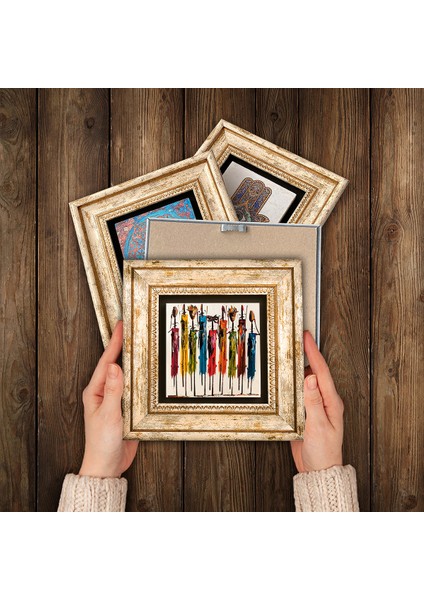 Da Vinci Son Akşam Yemeği, Çığlık, Yerli Kadınlar, Mozaik Çerçeveli Taş Duvar Tablosu 4’lü Set - Dekoratif Modern Sanat, Ev ve Ofis Dekoru |TK4-1731| modelleri