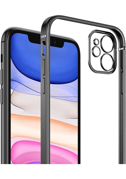 Apple iPhone 11 Kılıf Şeffaf Berrak Kamera Korumalı Renkli Yumuşak Kapak (G-Box)