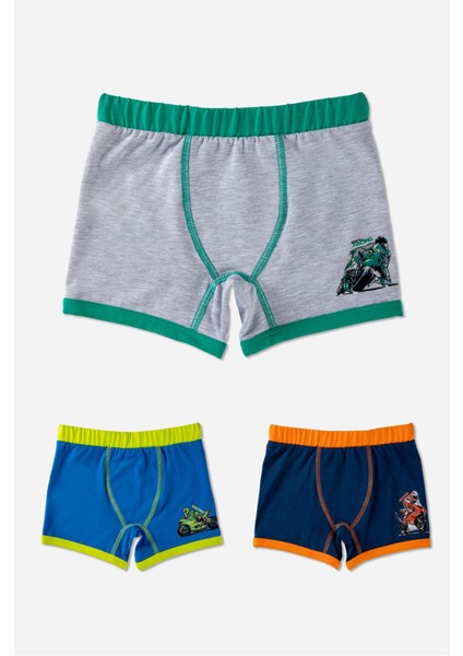 Erkek Çocuk Pamuklu Baskılı Rahat Kesim Likralı Boxer 3'lü Paket Renkli