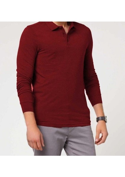 Polo Yaka Uzun Kollu Pamuklu Uzun Kol Polo Yakalı T-Shirt