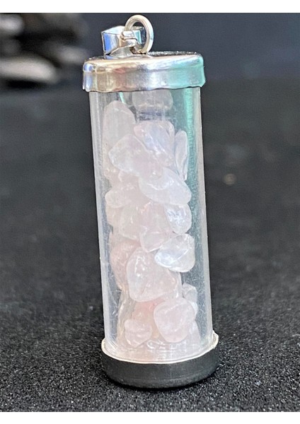 Pembe Kuvars Kapsül Şişe Doğal Taş Kolye Ucu
