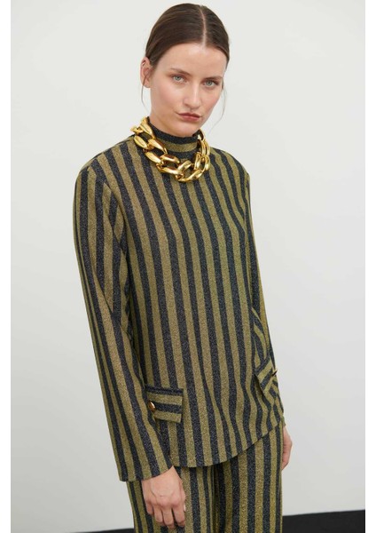 Çizgi Örme Yarım Balıkçı Bluz Standart Renk K2423009_089