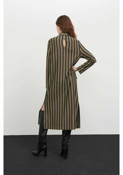 Çizgi Örme Uzun Kol Midi Elbise Standart Renk K2421004_089 fiyatları