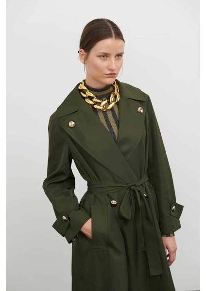 Kruvaze Gold Düğmeli Trençkot Haki K2418302_023 modelleri