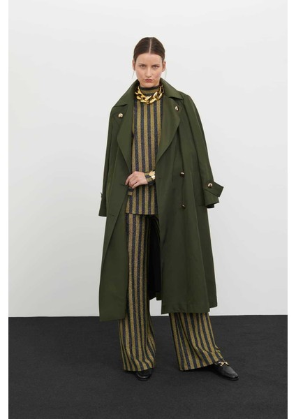 Kruvaze Gold Düğmeli Trençkot Haki K2418302_023 fırsatları