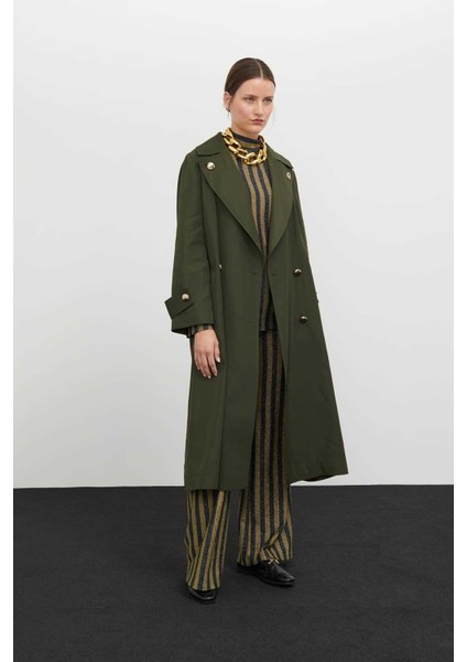 Kruvaze Gold Düğmeli Trençkot Haki K2418302_023 indirimleri