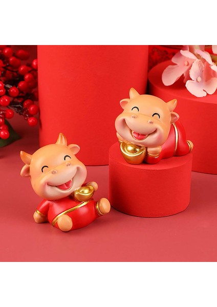 2021 Zodiac Ox Resin Ox Year Minyatür Heykelcik Inek Dekorasyonu-A (Yurt Dışından)