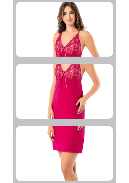 2 Parça Vişne Renk Ip Askılı Dantelli Fantezi Kadın Gecelik Takımı modelleri