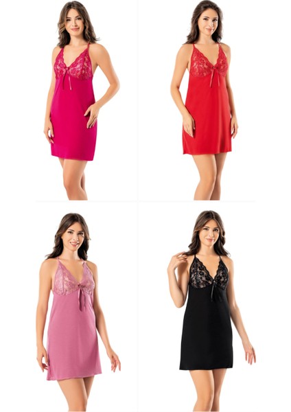 2 Parça Vişne Renk Ip Askılı Dantelli Fantezi Kadın Gecelik Takımı fırsatları