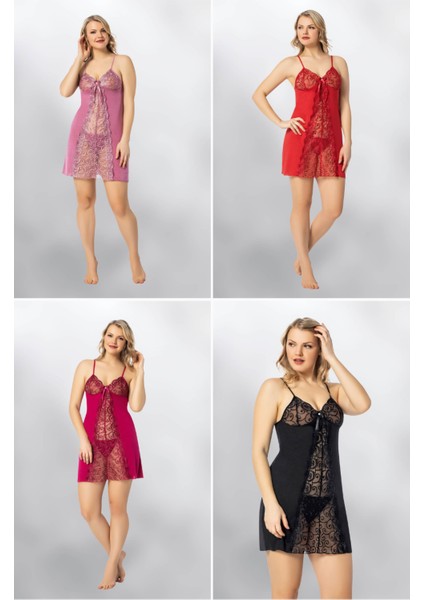 2 Parça Siyah Renk Ip Askılı Dantelli Fantezi Kadın Gecelik Takımı modelleri