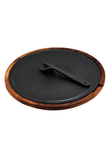 Döküm Ahşap ve Döküm Demir Hot Plate Servis Tahtası 34 cm