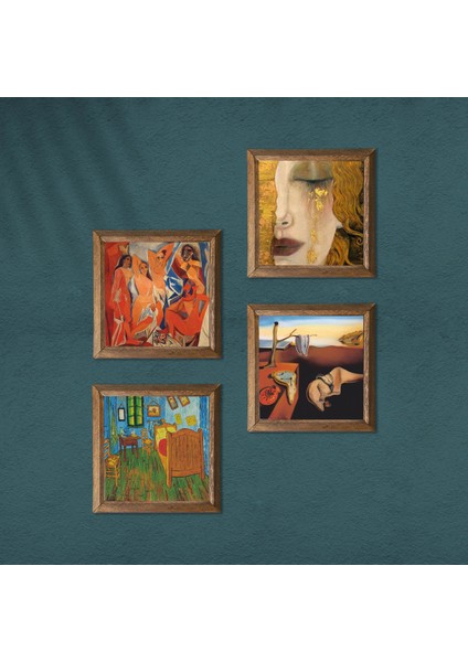 Stone Salvador Dalí, Picasso, Van Gogh, Gustav Klimt Ahşap Çerçeveli Taş Duvar Tablosu 4’lü Set – 25x25 cm Dekoratif Modern Sanat – Ev ve Ofis Dekoru |W4-949| modelleri