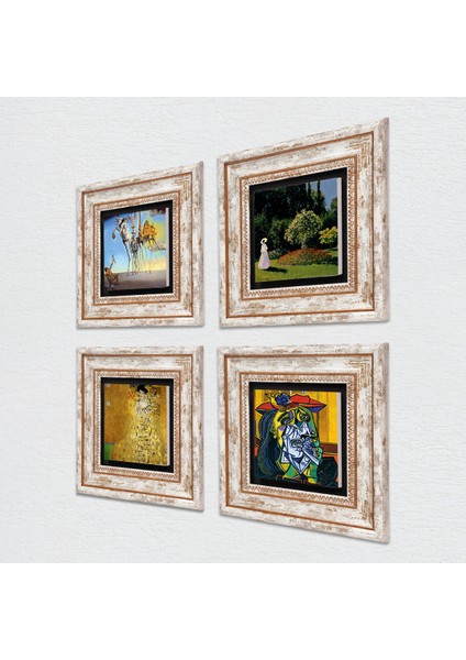 Salvador Dalí, Picasso, Gustav Klimt, Claude Monet Taş Duvar Tablosu Çerçeveli Duvar Dekoru 4 Parça Tablo Seti Wall Art T4-1021