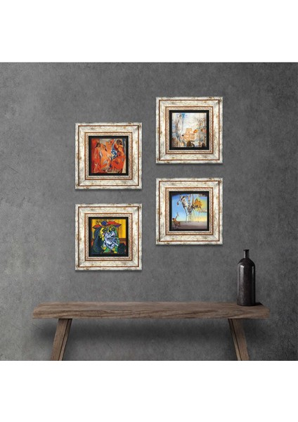 Salvador Dalí, Picasso Taş Duvar Tablosu Çerçeveli Duvar Dekoru 4 Parça Tablo Seti Wall Art T4-691