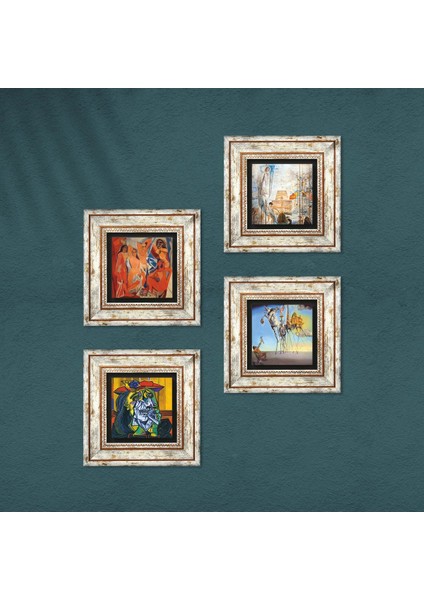 Salvador Dalí, Picasso Taş Duvar Tablosu Çerçeveli Duvar Dekoru 4 Parça Tablo Seti Wall Art T4-691