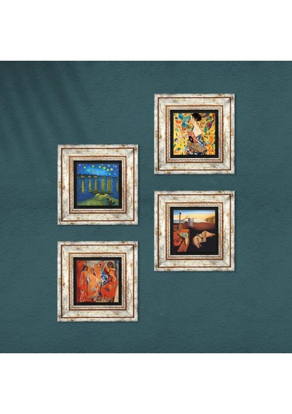 Stone Salvador Dalí, Picasso, Van Gogh, Gustav Klimt Çerçeveli Taş Duvar Tablosu 4’lü Set - Dekoratif Modern Sanat, Ev ve Ofis Dekoru |TK4-695| fırsatları