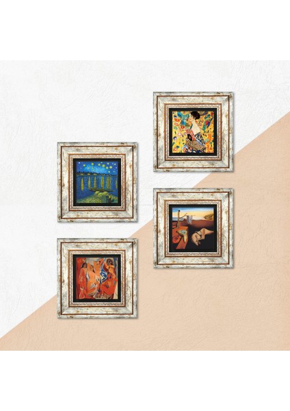 Stone Salvador Dalí, Picasso, Van Gogh, Gustav Klimt Çerçeveli Taş Duvar Tablosu 4’lü Set - Dekoratif Modern Sanat, Ev ve Ofis Dekoru |TK4-695| indirimleri