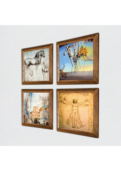 Salvador Dalí, Leonardo da Vinci Taş Duvar Tablosu Ahşap Çerçeveli Duvar Dekoru 4 Parça Tablo Seti Wall Art W4-971 fiyatları