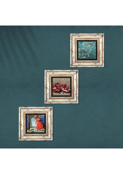 Van Gogh Badem Ağacı, Kaplumbağa Terbiyecisi, Nar Çerçeveli Taş Duvar Tablosu 3’lü Set - Dekoratif Modern Sanat, Ev ve Ofis Dekoru |TK3-1528| fırsatları
